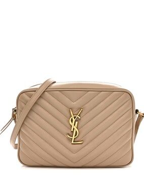 Saint Laurent Taupe Quilted Leather Camera Crossbody with Gold YSL